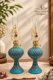 چراغ گردسوز سفالی نقطهکوبی | طرح پرکار