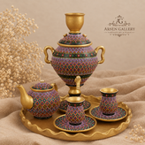 ست دکوری سماور و چایخوری سفالی دستساز هنر نقطهکوبی
