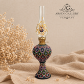 چراغ گردسوز سفالی نقطهکوبی طرح هندسی